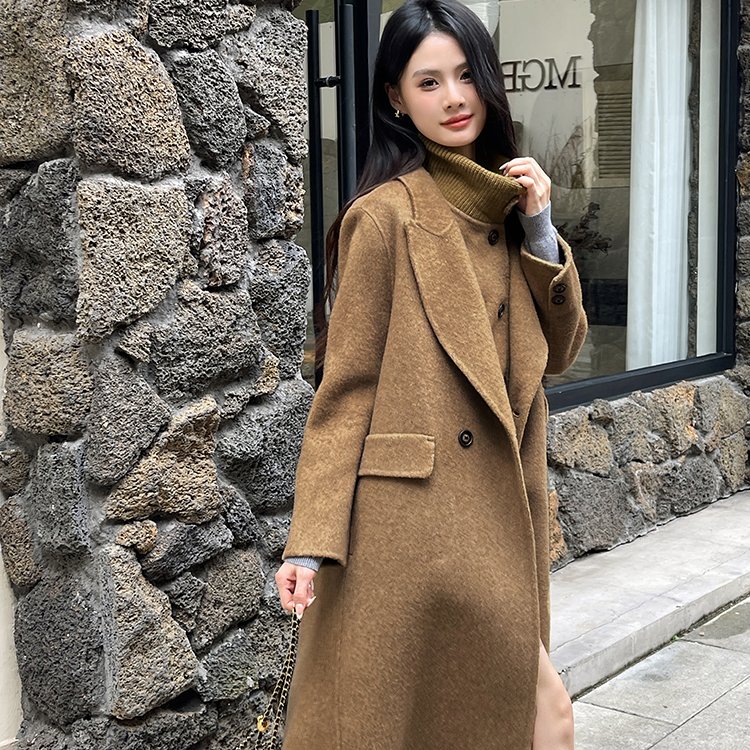 实拍网红韩系秋冬长款羊毛大衣/羊毛外套单排扣两件套内马甲外套