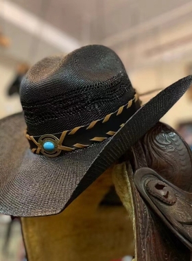 Pro tack 墨西哥产牛仔草帽黑色男女休闲圆顶出游草编牛仔帽