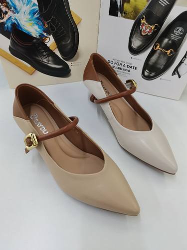 德赛帝伦处理真皮女鞋2024春季新款尖头浅口细跟低跟气质单鞋女