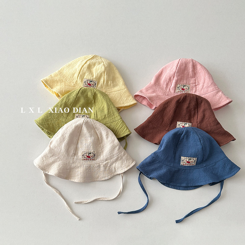 糖果色系婴儿渔夫帽春秋季棉麻遮阳帽子夏天男童女宝宝防晒盆帽潮