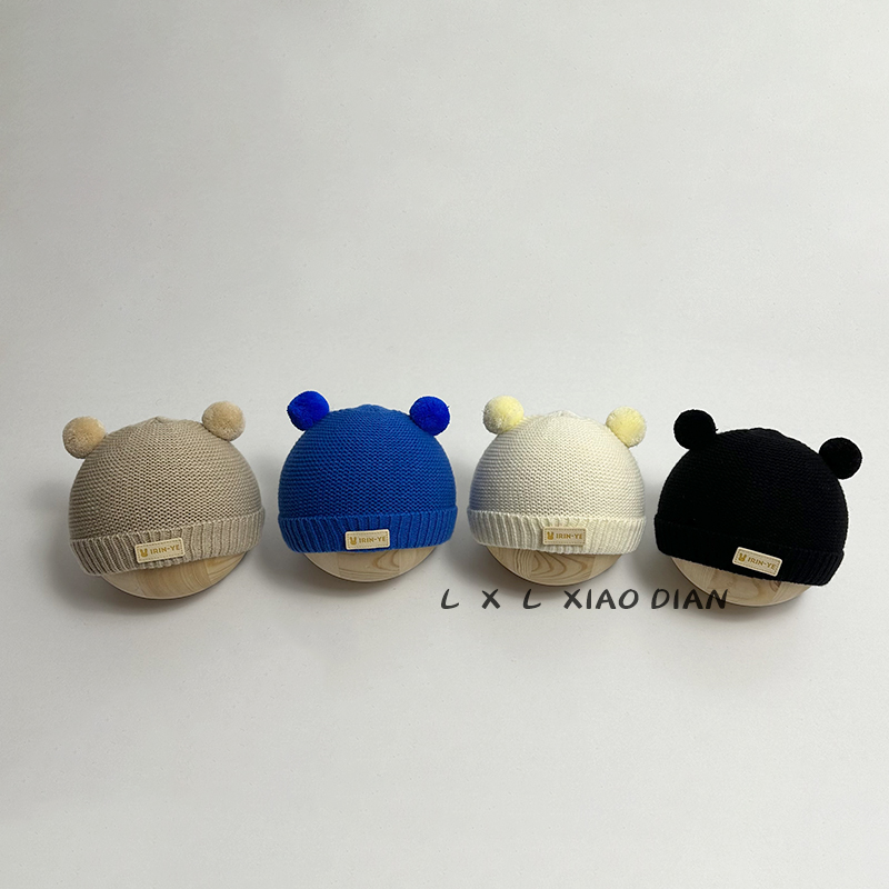 超萌可爱双球婴儿帽子秋冬款