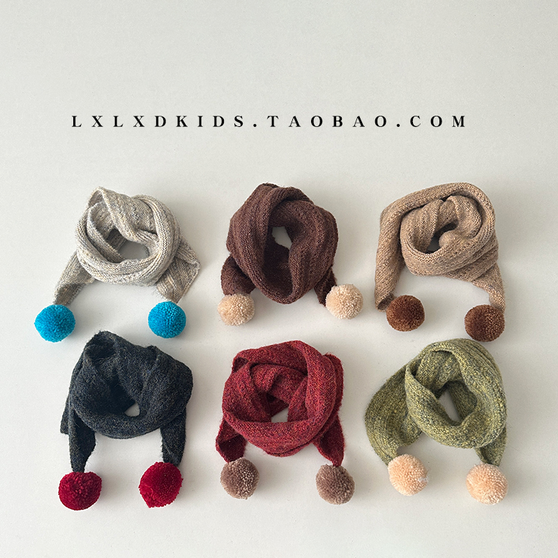儿童围巾秋冬季毛球交叉针织围脖男童女宝宝防风防寒保暖护颈围脖