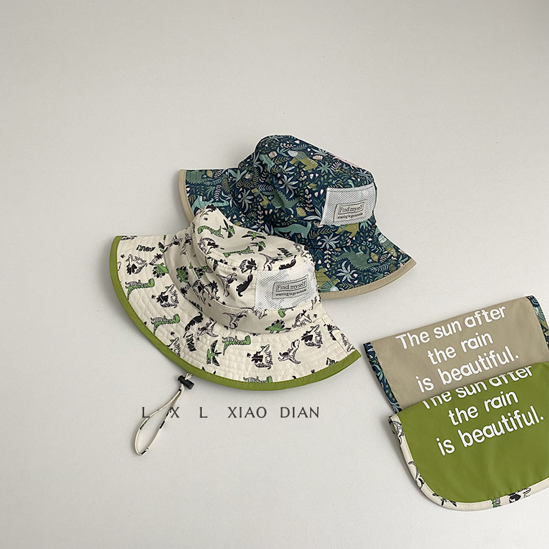 速干遮阳帽大帽檐卡通恐龙渔夫帽