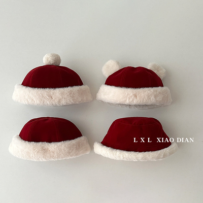 复古酒红宝宝地主帽冬季加厚毛绒