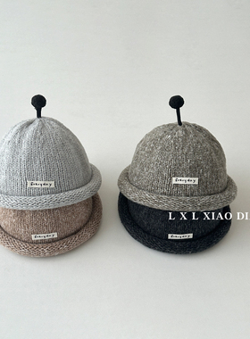 宝宝帽子秋冬季可爱超萌触角复古卷边针织帽男女童儿童保暖地主帽