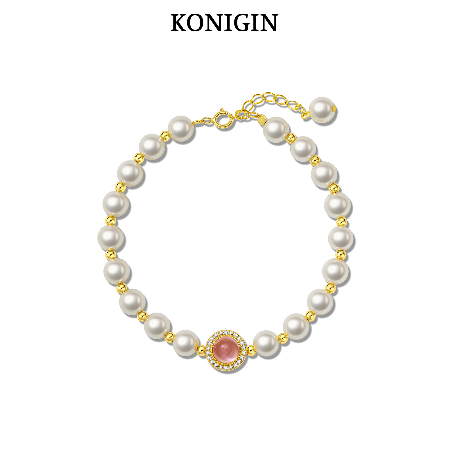 Konigin粉玉髓珍珠手链女轻奢小众925纯银金色手串手饰送女友礼物,饰品/流行首饰/时尚饰品新,手链,淘宝优惠券,粉丝福利购,淘宝优惠卷