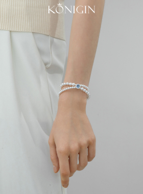 施家珍珠海蓝宝纯银手链