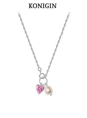 925纯银粉色爱心吊坠项链女