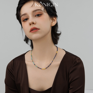 Konigin碎银子青金石项链女轻奢小众绿松石串珠锁骨链925纯银颈链