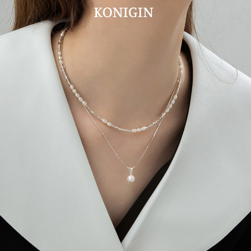 925纯银碎银子淡水珍珠项链女