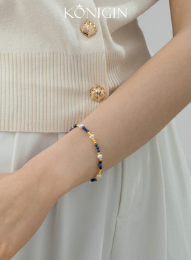 天然青金石珍珠手链女纯银