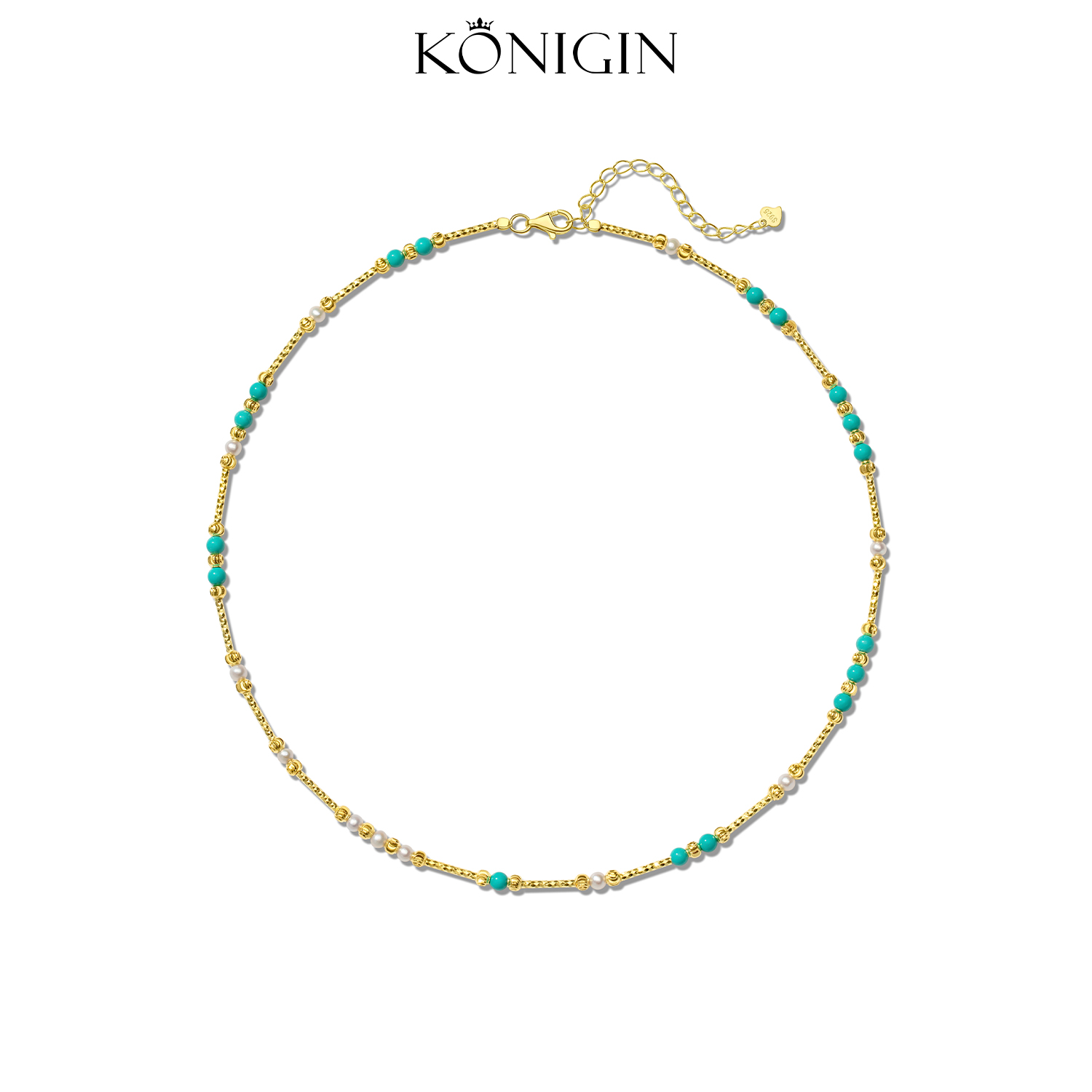 925纯银淡水珍珠绿松石项链女