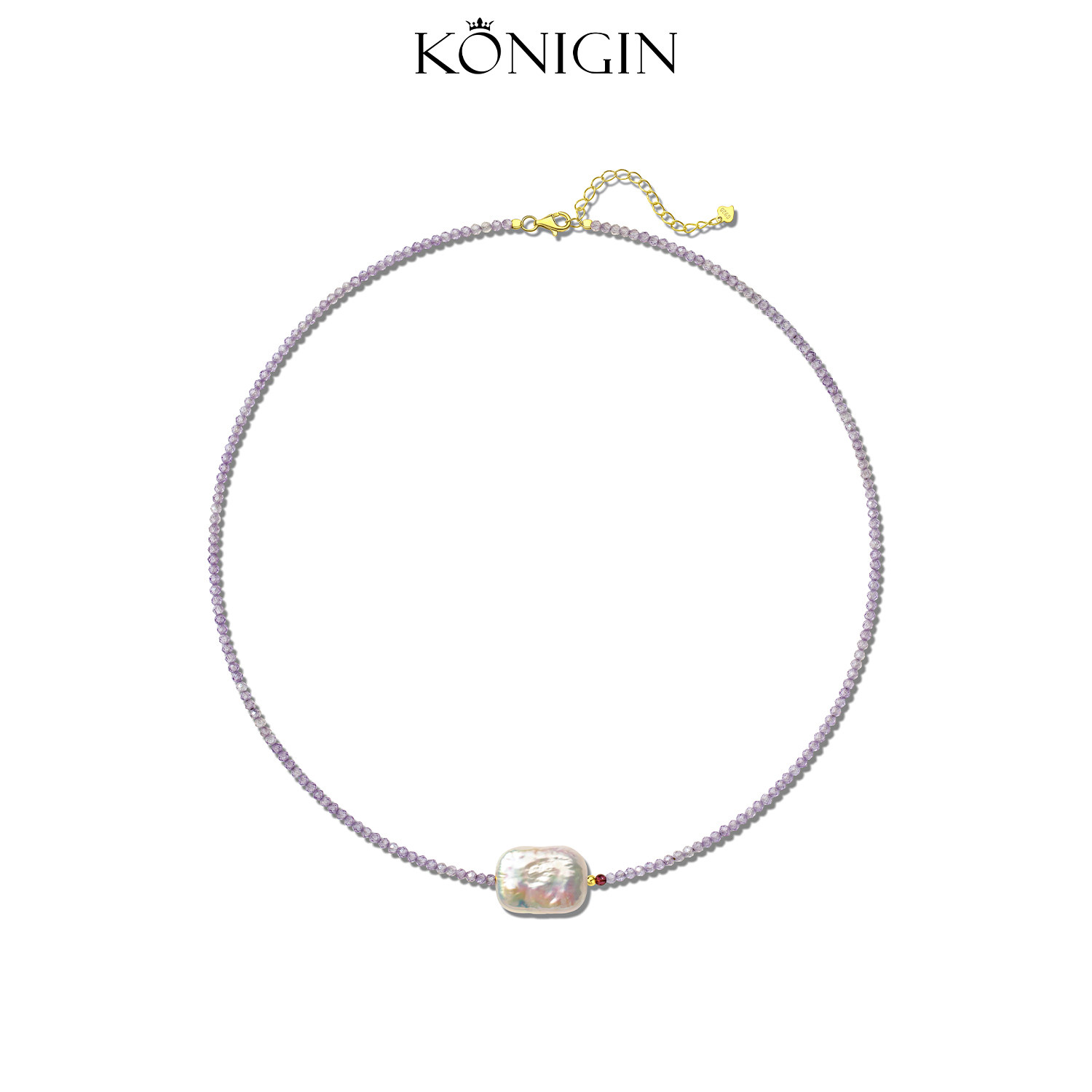 Konigin天然方形巴洛克珍珠项链女轻奢小众925纯银紫色串珠锁骨链