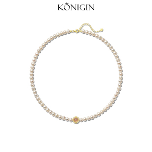 Konigin粉玉髓淡水珍珠项链女轻奢小众高级感925纯银锁骨链配饰品