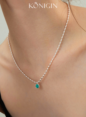 925纯银米粒天河石吊坠项链女