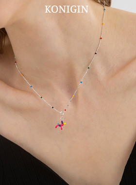 Konigin彩色气球狗项链女s925纯银锁骨链吊坠轻奢小众夏季颈链