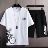休闲运动套装男韩版2023夏季新款T恤男士短袖时尚两件套DT13-P25，男装休闲套装，星座1402-1