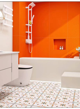 橙色马赛克瓷砖纯色爱马仕橙背景墙卫生间拼花砖厨房地砖300x600