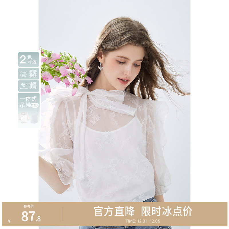 秋水伊人设计感新中式圆领雪纺衫2025年秋季新款女国风荷叶边上衣