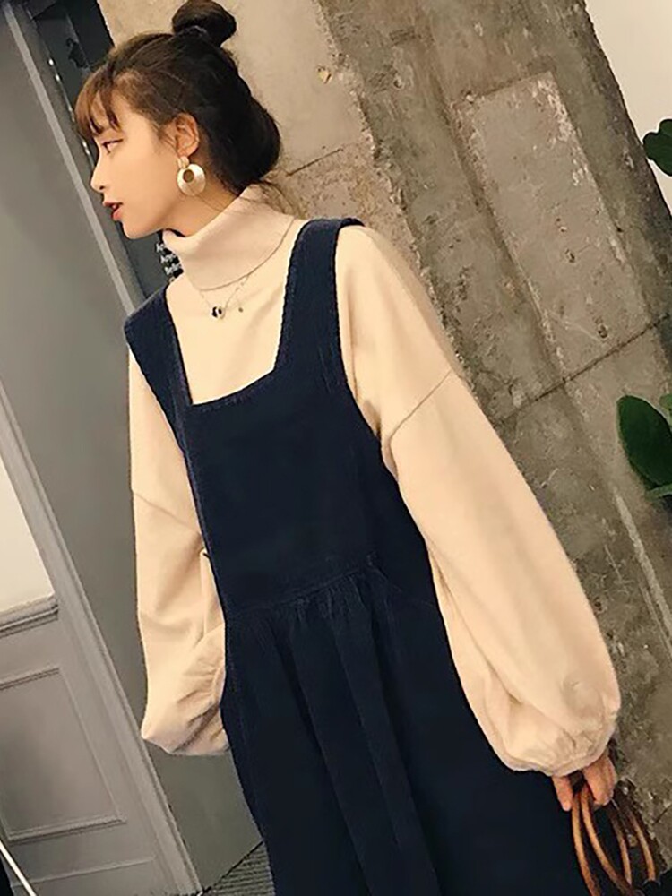 MATERNITY SUIT AUTUMN DRESS HIGH-QUALITY TURTLENECK SWEATER TOP AUTUMN WINTER CORDUROY SLIP DRESS TWO-PIECE SET SPRING AND AUTUMN