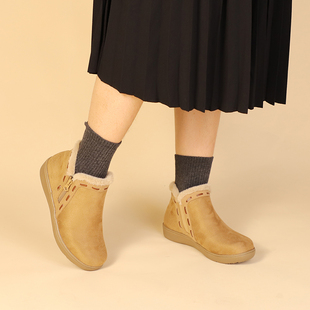 加绒加厚雪地靴保暖平底短靴高帮棉靴妈妈棉鞋冬季防滑女鞋1098