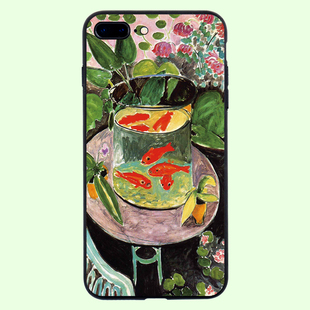 适用华为p30pro小金鱼艺术手机壳苹果xr 12promax马蒂斯全包套