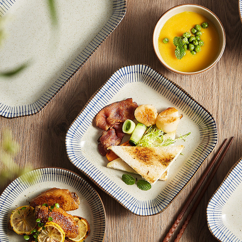 速发日式和风饭碗盘用单个子意盘创菜盘深家鱼盘复古陶瓷碗碟餐具
