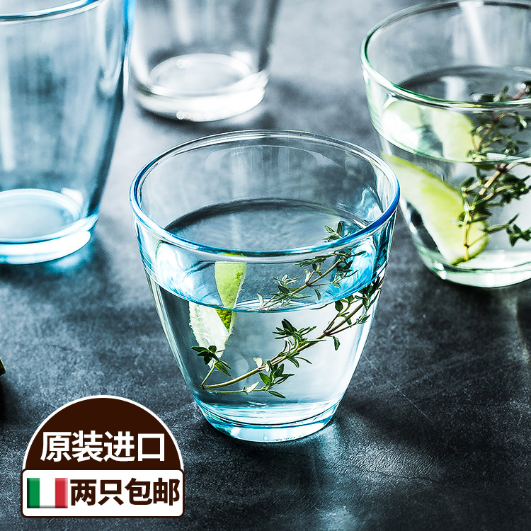 进口家用无铅玻璃杯透明水杯梦幻蓝色玻璃杯彩色饮料杯无盖茶杯子