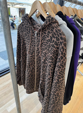 Narcos25早秋新款 美式复古豹纹华夫格连帽拉链卫衣情侣宽松外套