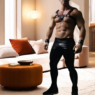 可外穿机车青年皮裤 男冬季 弹力紧身性感仿皮加绒抗风避寒保暖长裤