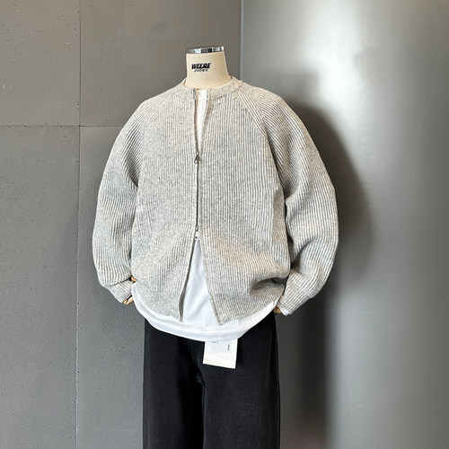 WEERE百搭圆领针织开衫毛衣外套