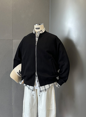 WEERE复古360克华夫格圆领拉链卫衣开衫宽松休闲外套