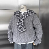 WEERE原创纯羊毛亨利领毛衣慵懒宽松落肩套头上衣