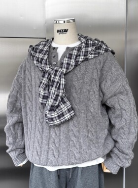 WEERE原创纯羊毛亨利领毛衣慵懒宽松落肩套头上衣