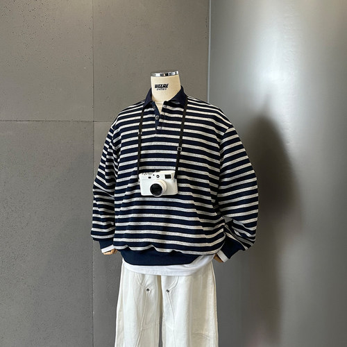 WEERE撞色条纹卫衣长袖polo衫