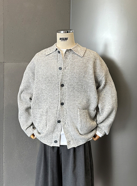 WEERE秋冬季加厚针织开衫外套男士翻领毛衣宽松休闲慵懒风