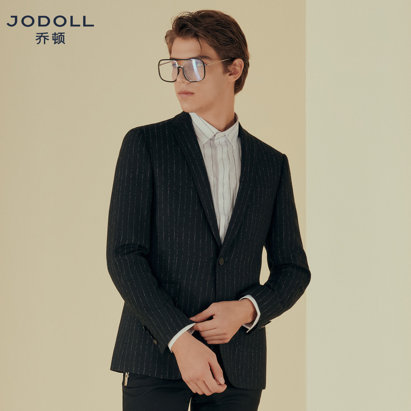 JODOLL乔顿新款百搭单西服男士韩版潮流商务休闲竖条纹小西装外