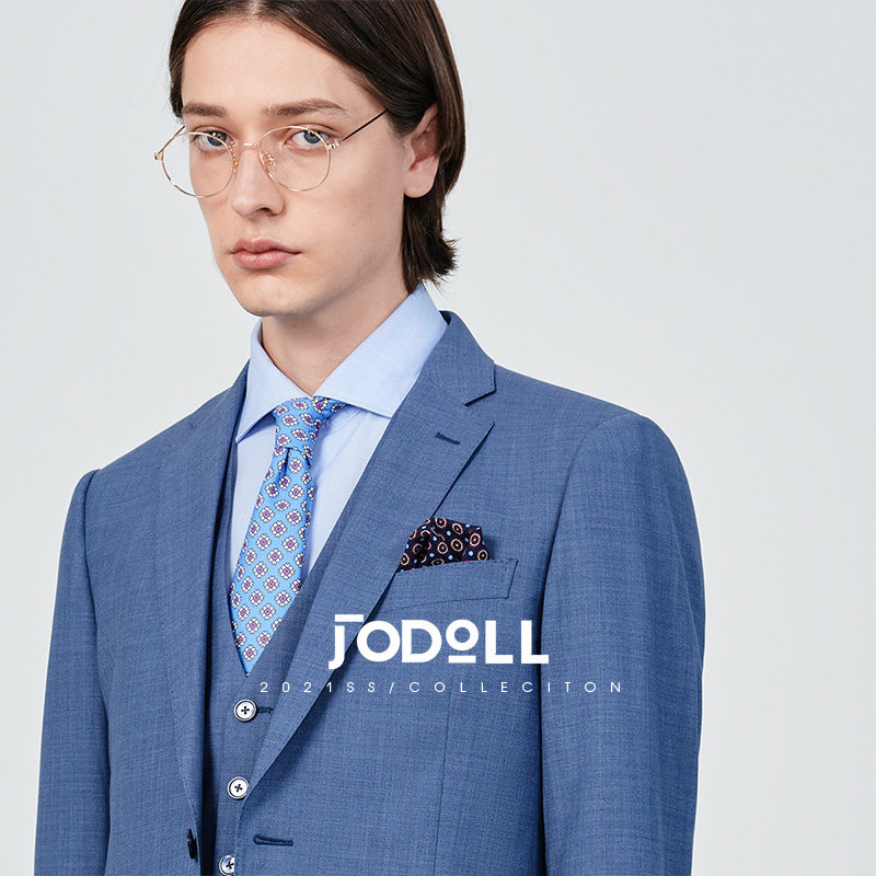 JODOLL乔顿轻熟风男装羊毛桑蚕丝西服商务雾霾蓝小西装男套装上