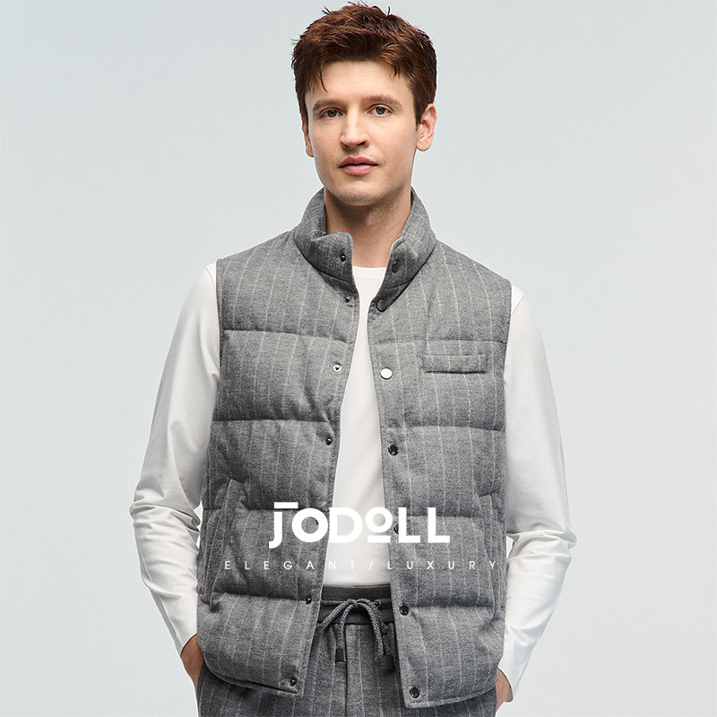 JODOLL乔顿冬季男舒适保暖条纹马甲柔软百搭时尚立领羊毛羽绒马甲,男装,羽绒马甲,淘宝优惠券,粉丝福利购,淘宝优惠卷