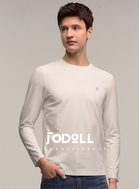 JODOLL乔顿新款四面弹胶印莫代尔长袖T恤男休闲百搭黑色圆领上衣