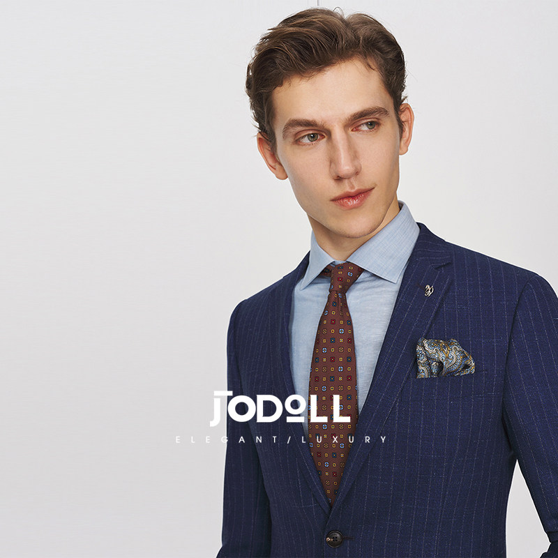 JODOLL乔顿男士商务休闲条纹西服套装上衣绵羊毛修身职业西装外