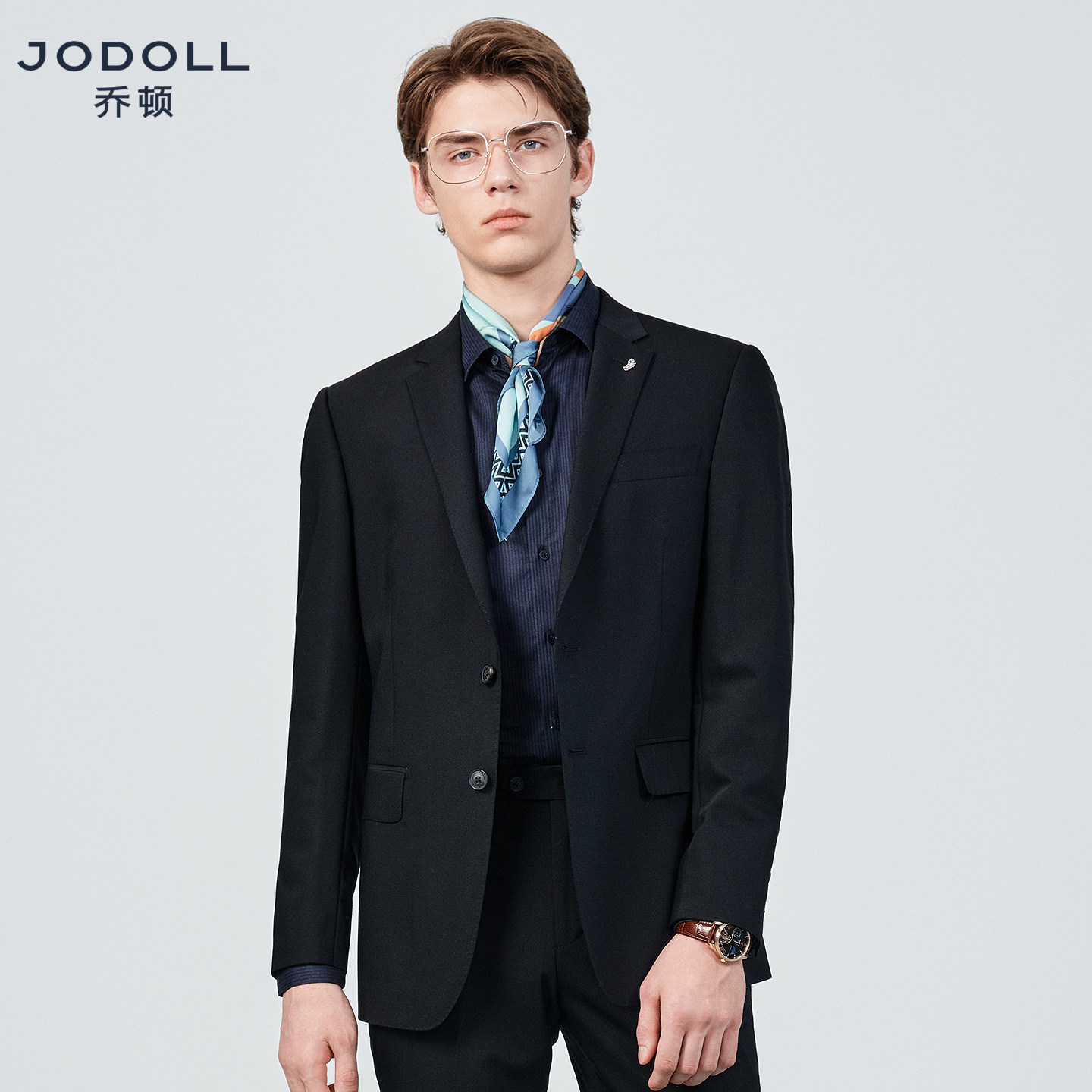 JODOLL乔顿【羊毛桑蚕丝】小西装男修身韩版潮流休闲黑色西服外