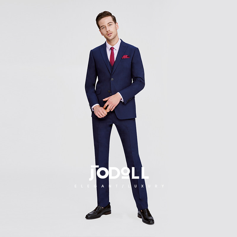 乔顿2025年秋冬婚庆新郎礼服西服套装男修身商务正装蓝色套西