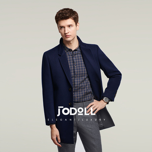 中长款 领羊毛大衣冬季 保暖外套 潮流休闲藏蓝色西装 JODOLL乔顿男士