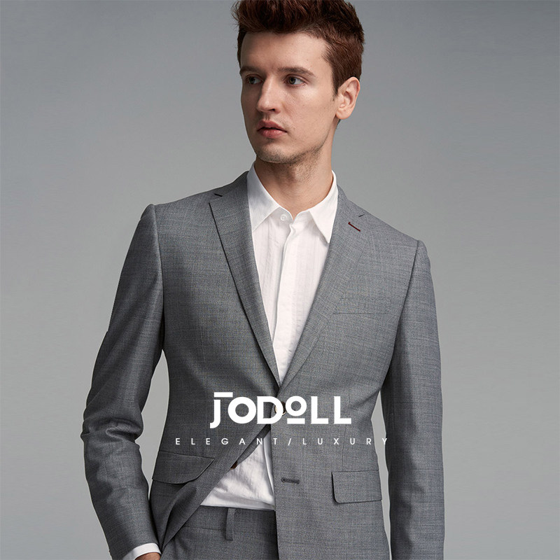JODOLL乔顿绵羊毛桑蚕丝西服套装上衣男商务正装修身灰色西装外