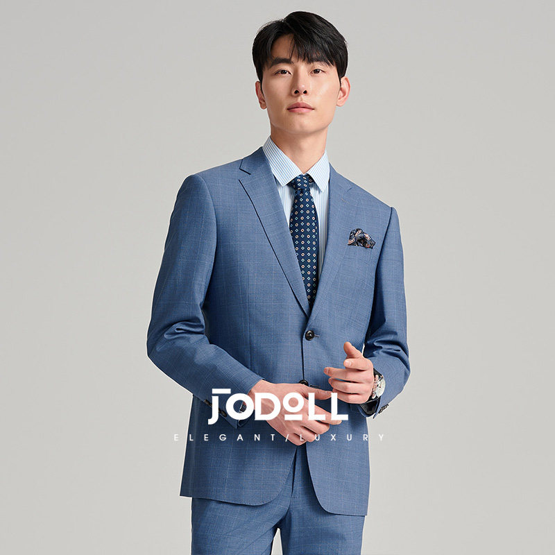 JODOLL乔顿【羊毛桑蚕丝】西服男商务休闲格子两粒扣修身西装外