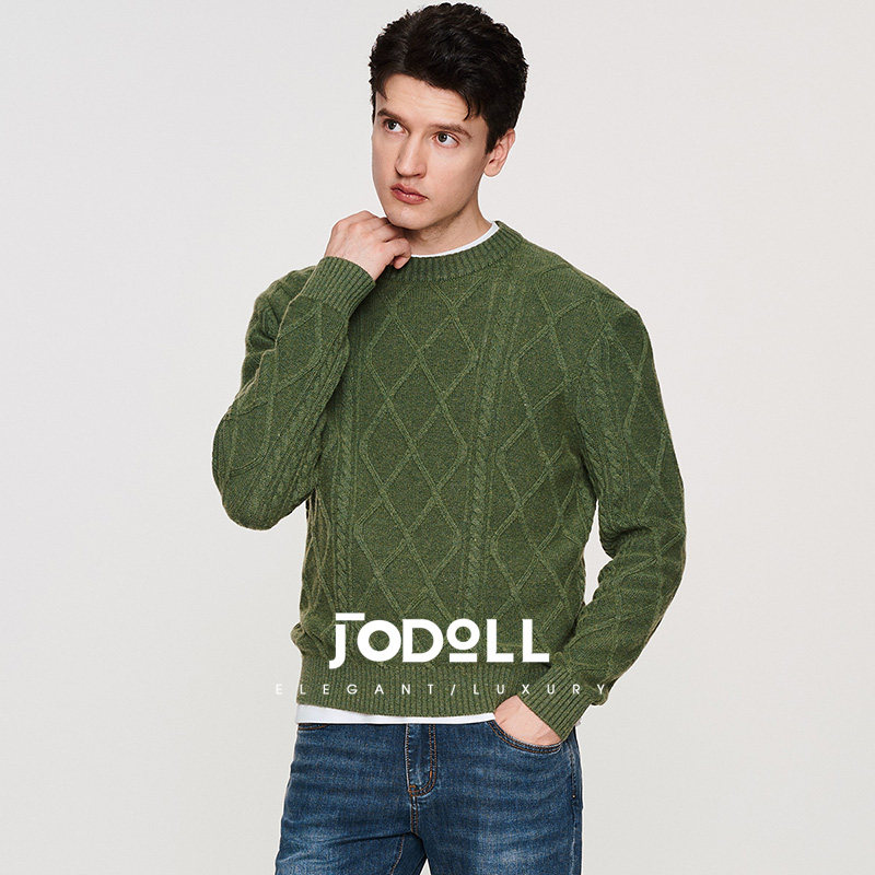 JODOLL乔顿男士反针绞花移针工艺休闲羊毛山羊绒半高领保暖羊毛