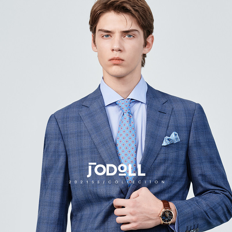 JODOLL乔顿西服套装上衣男商务帅羊毛桑蚕丝暗格纹格子小西装外