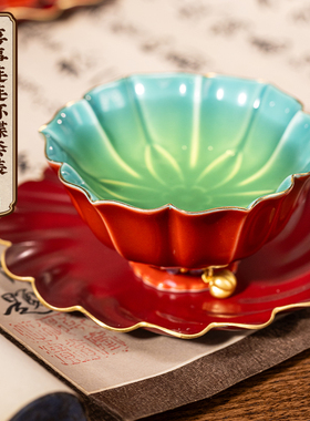 朱炳仁铜喜事连连杯碟套装莲瓣茶杯主人杯喝茶专用品茗杯结婚礼物