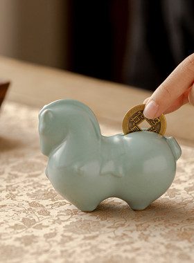 汝山明汝瓷有钱马2026年礼马上有财汝窑生肖马茶宠摆件非遗大师礼